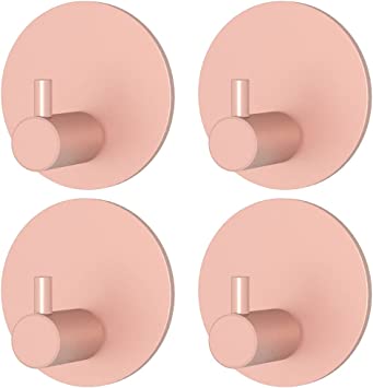 Photo 1 of 4 Pack Adhesive Hooks, Heavy Duty Waterproof Wall Hooks, Aluminum Round Hooks, for Hanging Coat, Hat, Towel, Robe, Key, Clothes (PINK)
