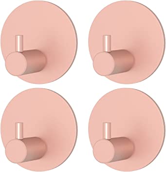 Photo 1 of 4 Pack Adhesive Hooks, Heavy Duty Waterproof Wall Hooks, Aluminum Round Hooks, for Hanging Coat, Hat, Towel, Robe, Key, Clothes (PINK)
