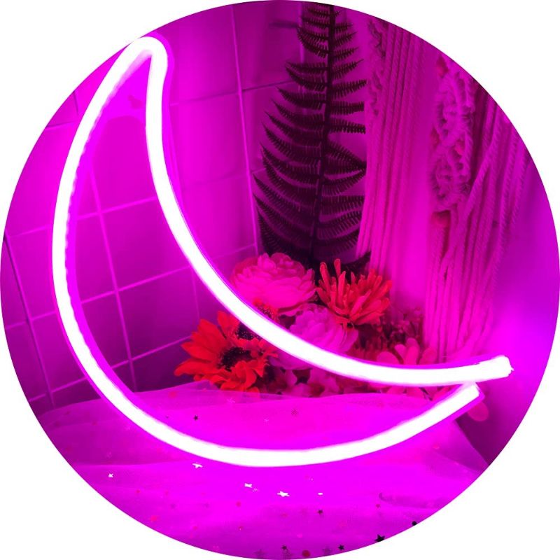 Photo 1 of Moon Neon Sign-Neon Signs for Bedroom?USB or Battery Neon Light for Wall?led neon Light as Neon Wall Signs for Girls ?Moon Neon Light for Christmas Party Wedding Kids Living Room, Pink
