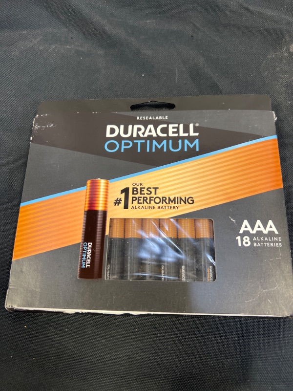 Photo 2 of Duracell Optimum AAA Batteries | Lasting Power Triple A Battery | Alkaline AAA Battery Ideal for Household and Office Devices | Resealable Package for Storage, 18 Count (Pack of 1)