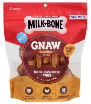 Photo 1 of Milk-Bone Gnaw Bones Long Lasting and Rawhide Free Dog Treats, Peanut Butter & Chicken, Small/Medium Knotted Bones
