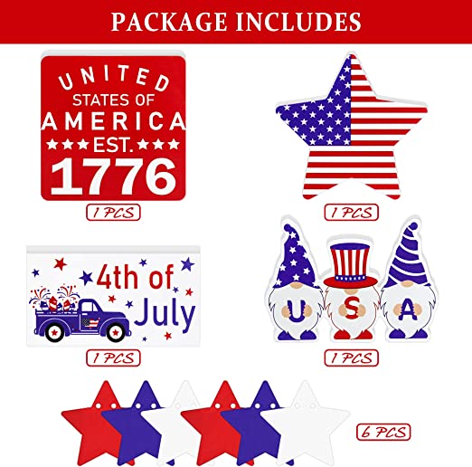 Photo 1 of 5 PCS 4th of July Tiered Tray Decor (Tray Not Included) - Stars and Stripes Wooden Table Sign, USA Gnomes Wood Sign, Fourth of July Patriotic Decorations for Independence Day Memorial Day Veterans Day

