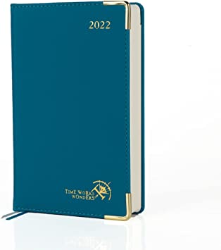 Photo 1 of POPRUN Daily Planner 2022 One Page per Day with Vegan Leather Hardcover - Agenda 2022 Hourly Appointment Book with Monthly Calendar, Pocket Size 4.25" x 6.75", Turquoise
