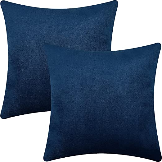 Photo 1 of 2 PCS Throw Pillow Covers, Velvet Decorative Pillow Covers, Square Soft Solid Cushion Covers for Couch Sofa Bedroom Car, Dark Blue, 18x18 Inches (Only Cover, No Insert)
