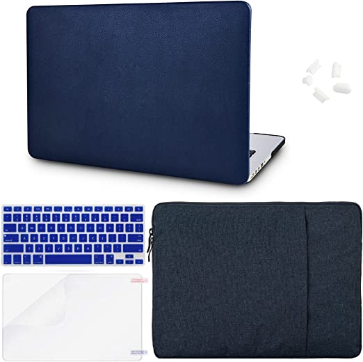 Photo 1 of KECC Compatible with MacBook Air 13'' Case 2020-22 A2337 M1 A2179 Retina Display + Touch ID Italian Leather Hard Shell + Keyboard Cover + Sleeve + Screen Protector + Dust Plug (Dark Blue Leather)
