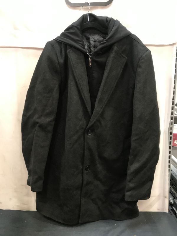 Photo 1 of MISC THICK BLACK COAT WITH HOODIE INSERT -- UNKNOWN SIZE... POSSIBLE M/L -- SOLD AS IS! -- FINAL