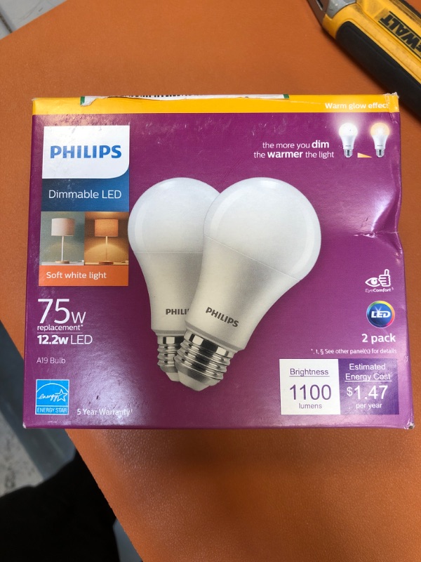 Photo 2 of 75-Watt Equivalent A19 with Warm Glow Dimming Effect Energy Saving LED Light Bulb Soft White (2700K) (2-Pack)
