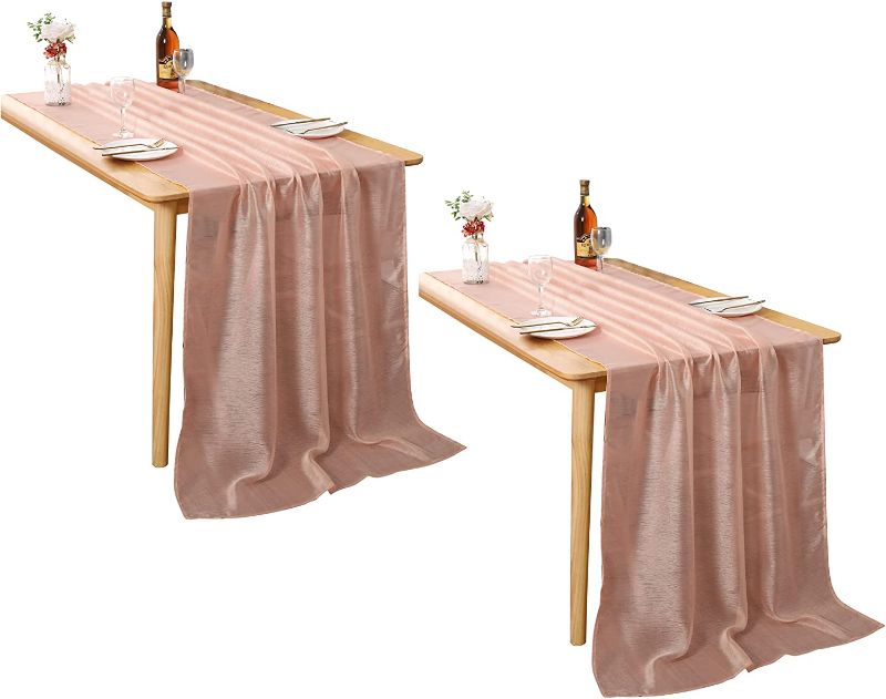 Photo 1 of 2 pcs Light Pink Chiffon Table Runner 34x122 Inches (Approx. 81.6x30.4 cm)  