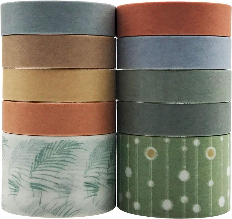 Photo 2 of  3 Pack Vintage Green Washi Tapes Set, ZMLSED 10 Rolls Solid Color Natural Japanese Masking Writable Decorative Tapes for Bullet Journal Planners Thanksgiving DIY Decor Crafts Arts Scrapbooking Adhesive
