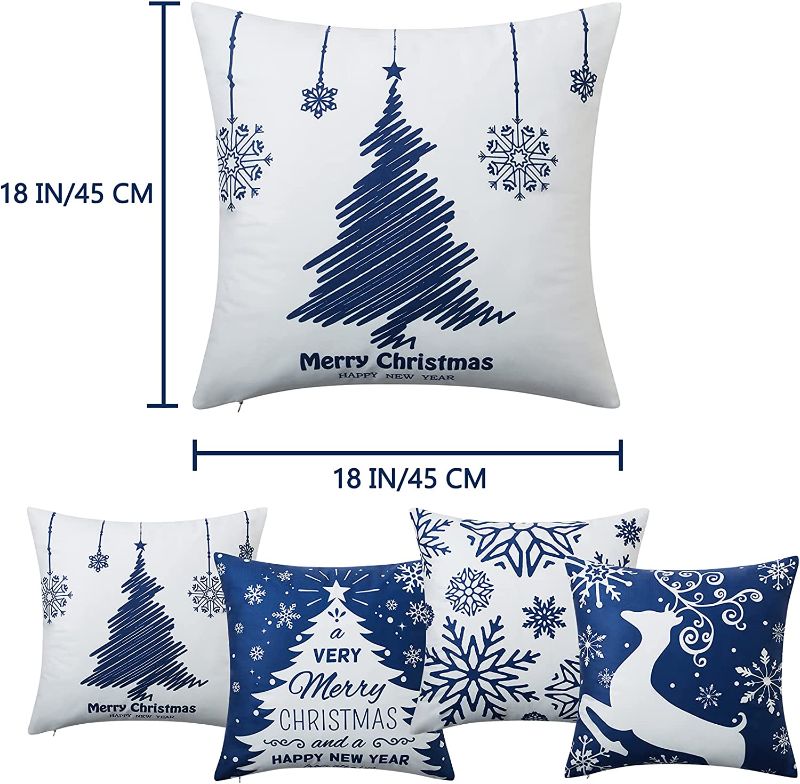 Photo 2 of NANAN Christmas Pillow Covers 18X18 Inch Navy Blue Christmas Pillow Cases Snowflake Merry Christmas Holiday Pillowcases Xmas Trees Elk Deer Decorative Cushion Covers for Party Sofa Couch Set of 4
