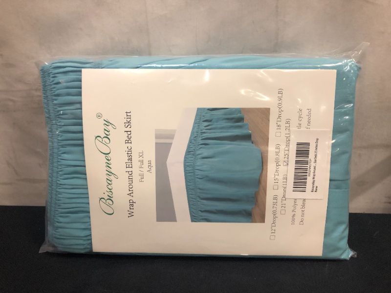Photo 3 of Biscaynebay Wrap Around Bed Skirts for Full & Full XL Beds 25 Inches Drop, Aqua Elastic Dust Ruffles Easy Fit Wrinkle and Fade Resistant Silky Luxurious Fabric Solid Machine Washable

