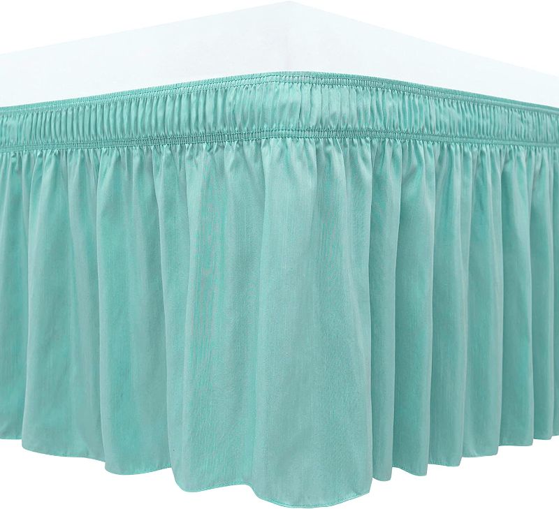 Photo 1 of Biscaynebay Wrap Around Bed Skirts for Full & Full XL Beds 25 Inches Drop, Aqua Elastic Dust Ruffles Easy Fit Wrinkle and Fade Resistant Silky Luxurious Fabric Solid Machine Washable
