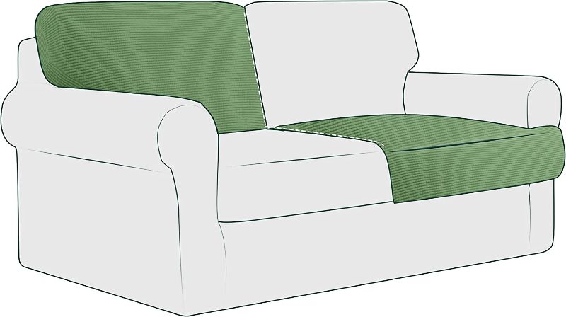 Photo 1 of Hokway Sofa Backrest Cushion Cover, Stretchable Sofa Back Slipcovers, Small Checks Jacquard Fabric Sofa Seat Covers, Washable Back Cushion Protector with Elastic Bottom (T-Left, Light Green)
