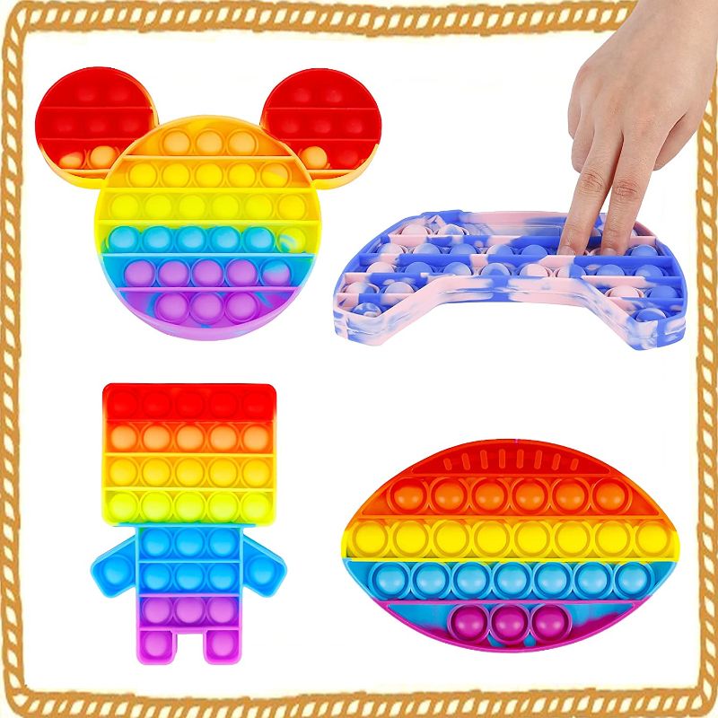 Photo 1 of 4 pc Push Pop Poop it Fidget Toy, Sensory Anxiety Stress Relief Satisfying ADHD Cheap Popitsfidgets Bubble Figetget Popitz Popper Po Poppits Figit Set, Rainbow Poppop Fidgettoys
