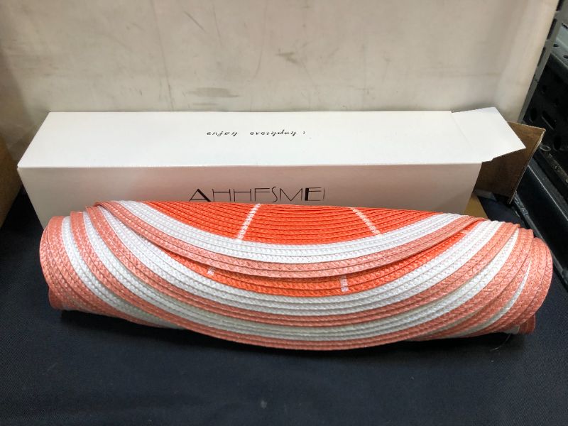 Photo 1 of AHHFSMEI Round Braided Placemats Set of 6 Table Mats for Dining Tables Non Slip Heat Resistant Washable Place Mats 15 Inch (Orange E)
