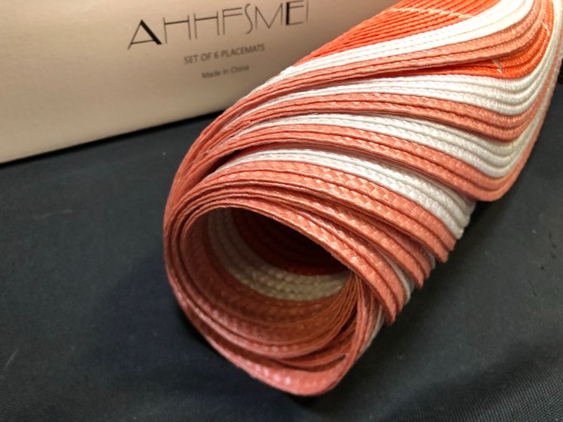 Photo 4 of AHHFSMEI Round Braided Placemats Set of 6 Table Mats for Dining Tables Non Slip Heat Resistant Washable Place Mats 15 Inch (Orange E)
