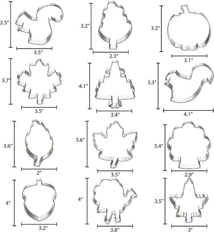 Photo 1 of 12 Pcs Thanksgiving Cookie Cutters Set, Metal Holiday Pumpkin Cookie Cutters, Fall Cookie Cutters with Pumpkin, Maple Leaf, Oak Leaf, Acorn, Turkey, Squirrel
