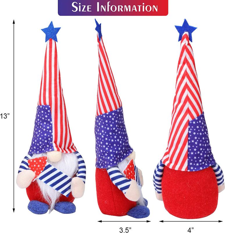 Photo 1 of Charniol 3 Pieces Patriotic Gnome Plush Decoration Independence Day Gnome Standing Figurine for 4th of July Handmade Tomte Standing Figurine Decor
