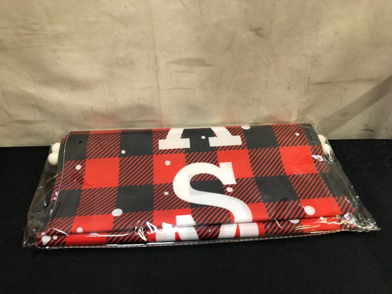 Photo 1 of Attmu Merry Christmas Banner Buffalo Plaid, Red Christmas Porch Decorations, Christmas Outdoor Decorations Porch Sign for Front Door Home Outdoor Indoor Wall Hanging Christmas Yard Signs, 71"x13"
