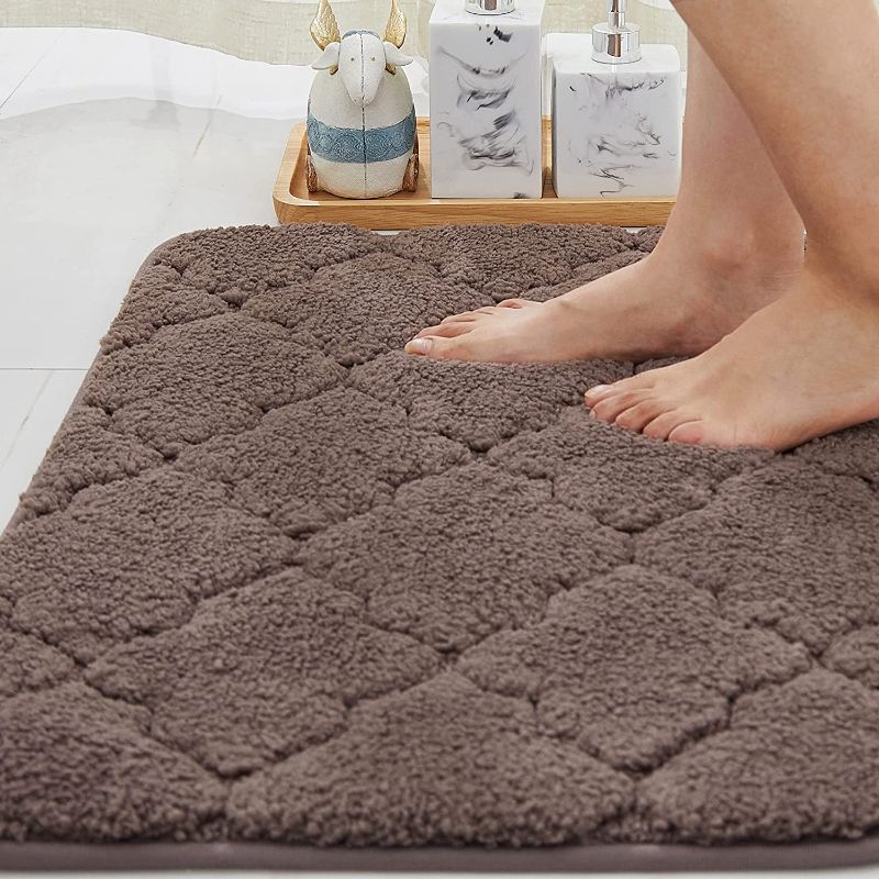 Photo 2 of COSY HOMEER Bathroom Rug Mat, Ultra Soft and Water Absorbent 100% Mirco Polyester Bath Rug, Anti-Slip Bath Carpet,Machine Wash/Dry,for Tub,Shower,and Bath Room ,18×28",Brown
