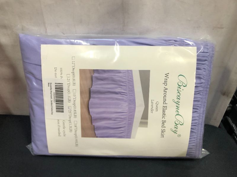 Photo 4 of Biscaynebay Wrap Around Bed Skirts for Queen Size Beds 25 Inches Drop, Lavender Elastic Dust Ruffles Easy Fit Wrinkle & Fade Resistant Silky Luxurious Fabric Solid Machine Washable
