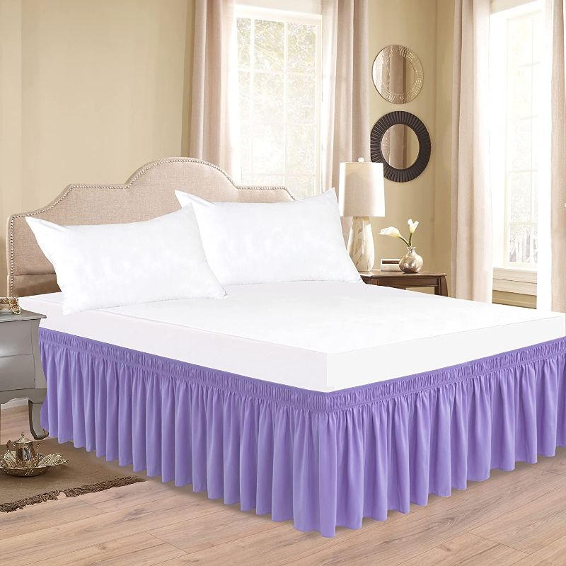 Photo 1 of Biscaynebay Wrap Around Bed Skirts for Queen Size Beds 25 Inches Drop, Lavender Elastic Dust Ruffles Easy Fit Wrinkle & Fade Resistant Silky Luxurious Fabric Solid Machine Washable
