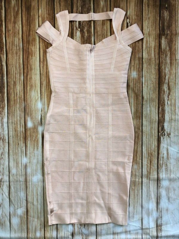 Photo 1 of Herve leger Bodycon Bandage Cocktail Dress Pink Nude A222 *XL
