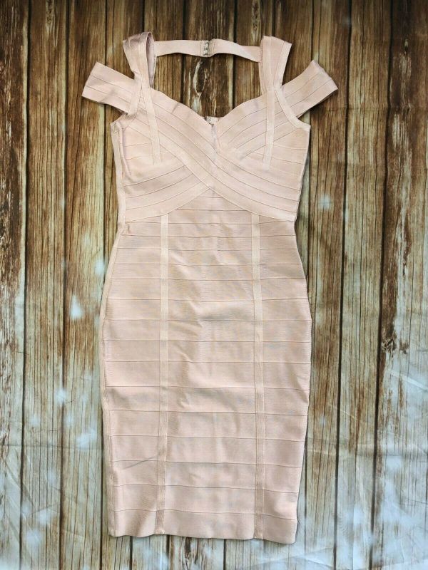 Photo 1 of Herve leger Bodycon Bandage Cocktail Dress Pink Nude A222 *XL
