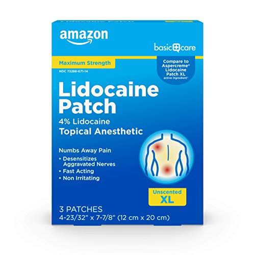 Photo 1 of Amazon Basic Care Lidocaine Patch, 4% Topical Anesthetic, 12 cm x 20 cm, Maximum Strength Pain Relief Patch, Fragrance Free, 3 Count
