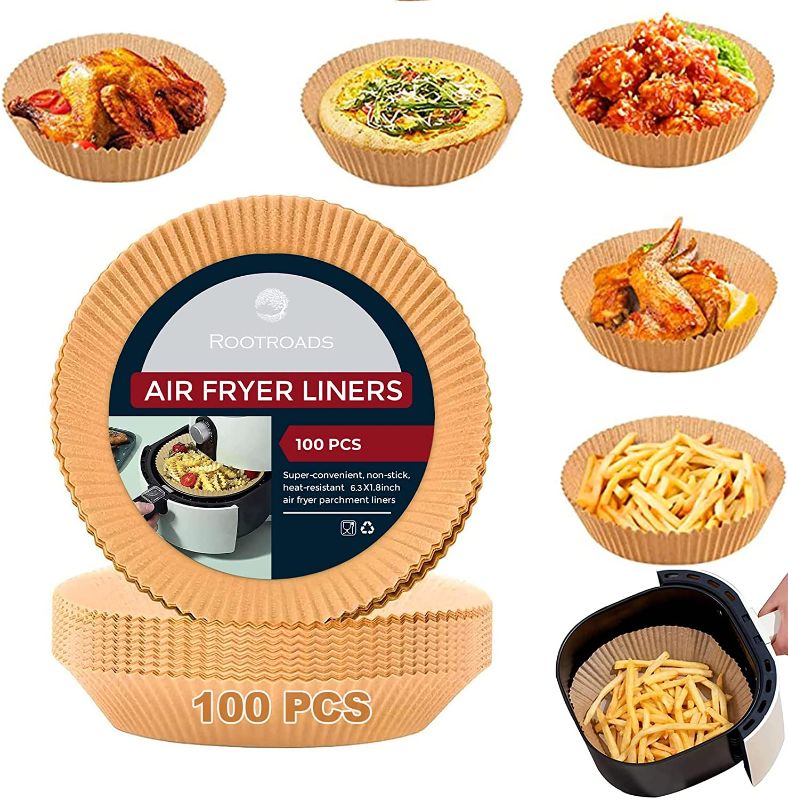 Photo 2 of 100 PCS Air Fryer Disposable Paper Liner - Parchment Paper Sheets, Inserts for Airfryer, Oven, Baking, Cooking, Frying, Microwave, Roasting - Non-Stick, Grease & Waterproof - 6.3 Inch, Round
