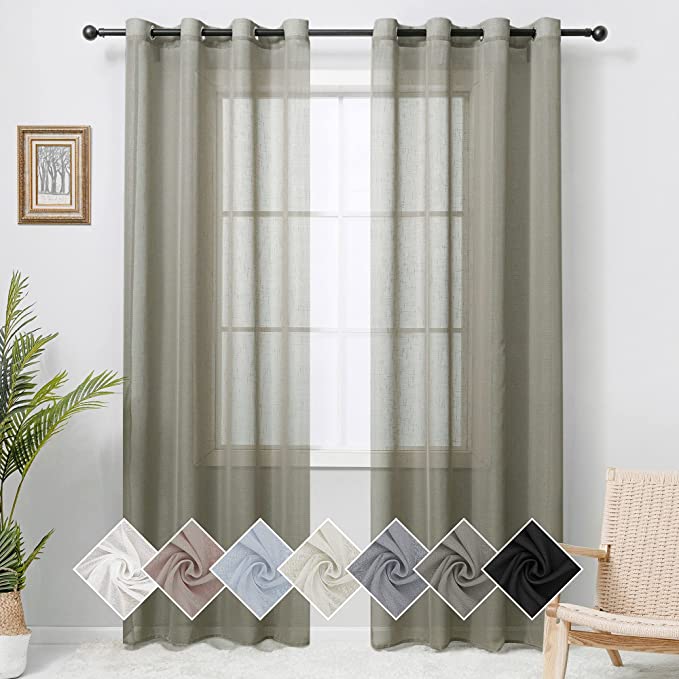 Photo 1 of YURIHOME Linen Sheer Window Curtains, Grommet Top Privacy Semi Sheer Light Filter Curtain Panels for Bedroom/Living Room,2 Panels (52 x 108 Inch, Light Brown)
