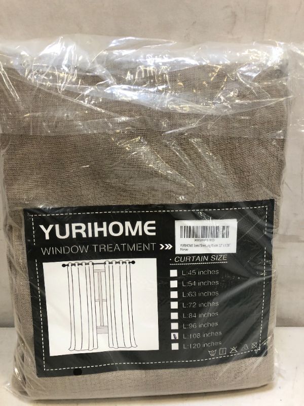 Photo 2 of YURIHOME Linen Sheer Window Curtains, Grommet Top Privacy Semi Sheer Light Filter Curtain Panels for Bedroom/Living Room,2 Panels (52 x 108 Inch, Light Brown)
