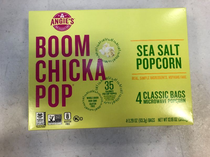 Photo 3 of Angie's BOOMCHICKAPOP Sea Salt Microwave Popcorn, 3.29 oz. Classic Bags 4-Count BB - 08/2022
