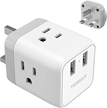 Photo 1 of US to UK Plug Adapter, Ireland Scotland Type G Travel Adapter, TESSAN Power Adapter with 3 American Outlets and 2 USB Ports, USA to Qatar British England Kenya Dubai Irish Outlet Adaptor
