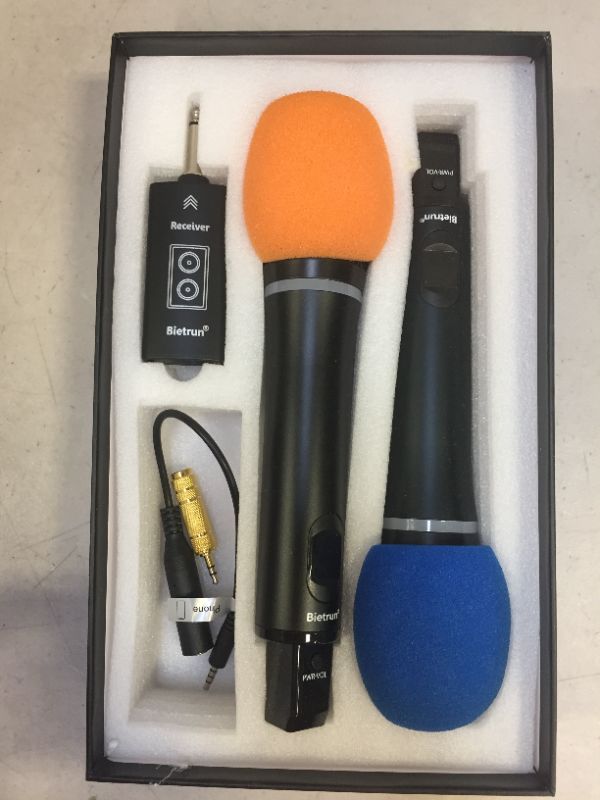 Photo 3 of Wireless Microphone Rechargeable(Work 7 hrs) with Bluetooth,Bietrun UHF All Metal Dual Cordless Handheld Dynamic Mics for Karaoke Machine/PA Speakers System/Mixer/Speech/Church/Wedding(240ft Range)
