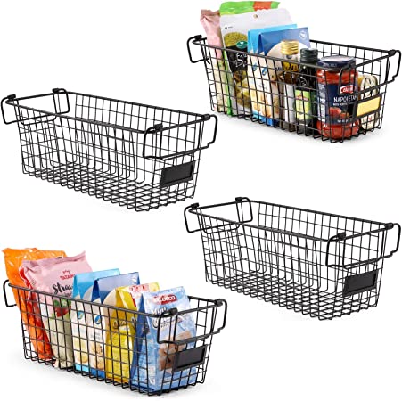 Photo 1 of 4 PCS Stackable Wire Baskets For Pantry Storage and Organization, 16X6"