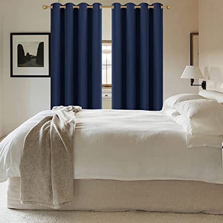 Photo 1 of Asodrill Navy Blue Curtains for Bedroom Thermal Insulated Room Darkening Curtains Drapes, 52 x 63, 2 Panels
