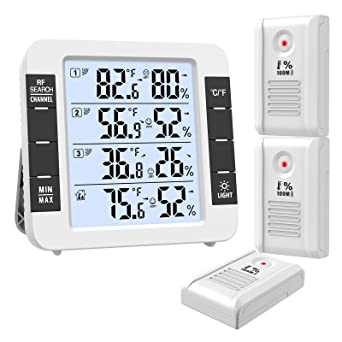 Photo 1 of AMIR Upgraded Indoor Outdoor Thermometer, Digital Hygrometer Thermometer with 3 Wireless Sensors, Room Thermometer Humidity Meter with LCD Backlight, 4.6'' Large Display Wireless Thermometer for Home
