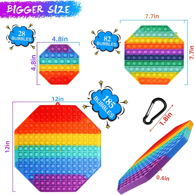 Photo 1 of DJJKKL Fidget Toys Pop Its Fidget,Poppet Fidget Sensory Toys Stress Relief Autism ADHD Special Needs Pressure Relieving Toys Poppers Fidget Girls Boys Teens & Adults Rainbow Octagon Silicone Toys
