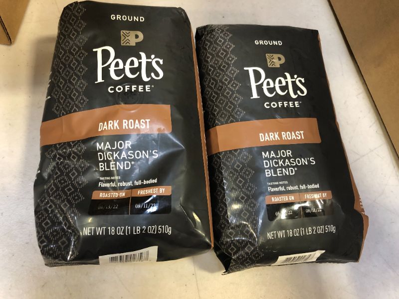 Photo 1 of 2 pack Peet's Coffee Ground Coffee Dark Roast Major Dickason's Blend 18 Oz--- bb 08/2022
