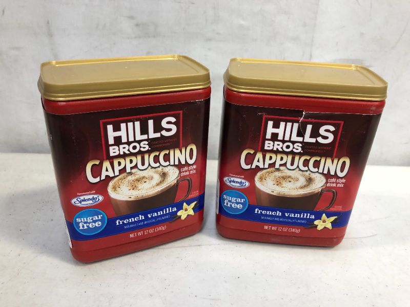 Photo 1 of 2 pack Hills Bros Instant Sugar-Free Decadent Cappuccino Mix, Easy to Use, Enjoy Coffeehouse Flavor from Home-Frothy, with 0% Sugar and 8g of Carbs, French Vanilla, 12 Oz---- exp date 09/11/2022