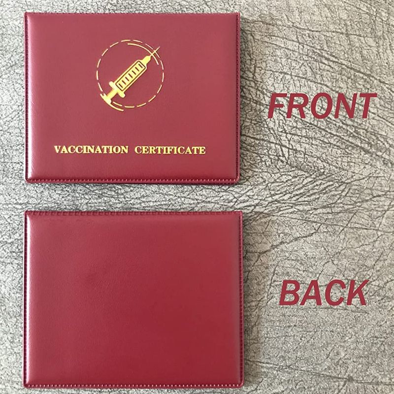 Photo 2 of (2 pack---4 pcs ) Vaccination Card Protector  Vaccine Card Holder 4X3 Card Faux Leather Passport Record Card Holder
