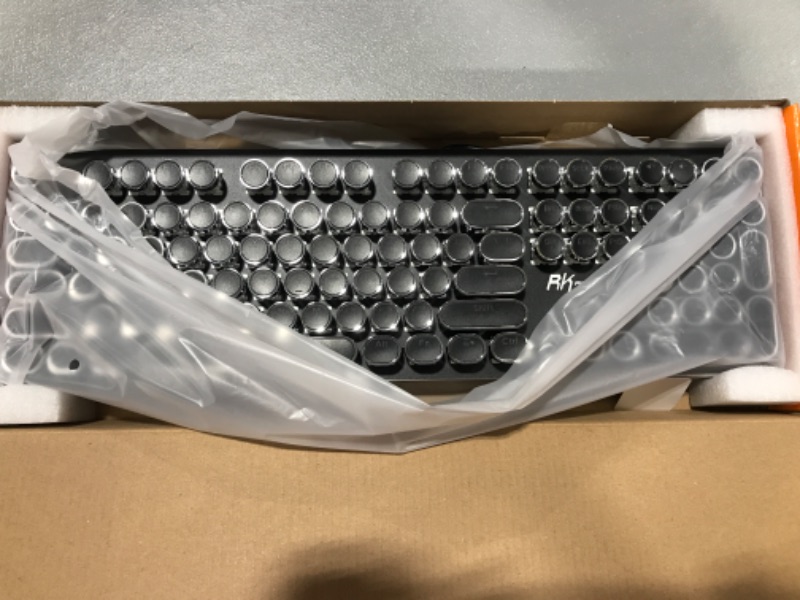 Photo 2 of RK ROYAL KLUDGE Typewriter Style Mechanical Gaming Keyboard with True RGB Backlit Collapsible Wrist Rest 108-Key Blue Switch Retro Round Keycap - Black