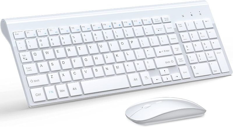 Photo 1 of Wireless Keyboard and Mouse Ultra Slim Combo, TopMate 2.4G Silent Compact USB Mouse and Scissor Switch Keyboard Set with Cover, 2 AA and 2 AAA Batteries, for PC/Laptop/Windows/Mac - White