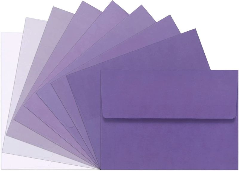 Photo 1 of 54-Pack Purple 5x7 Envelopes Self Seal A7 Envelopes, Gradient Colored Envelopes, Fade Out Purple Envelopes, 5x7 Mailing Envelopes for Invitations, Letters, Photos, Thank You Cards, Wedding