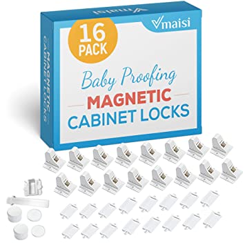 Photo 1 of 16 Pack Child Safety Magnetic Cabinet Locks - Vmaisi Children Proof Cupboard Baby Locks Latches - Adhesive for Cabinets & Drawers and Screws Fixed for Durable Protection
