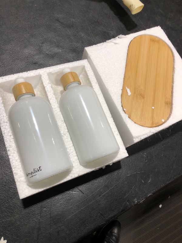 Photo 3 of 2 Pack Kitchen Soap Dispenser Set with Bamboo Tray, Glass Soap Dispenser Pump, Hand and Dish Soap Dispenser Set for Bathroom, Refillable Lotion Dispenser Sanitizer Shampoo Conditioner Labels (White) 