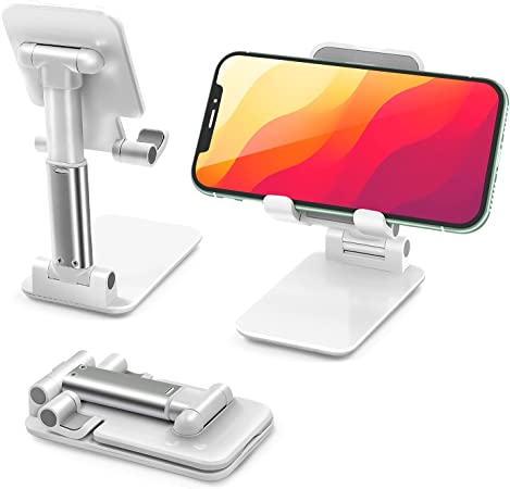 Photo 1 of DoDoMagxanadu Compatible with Adjustable Cell Phone Stand, Fully Foldable Desktop Phone Holder Cradle Dock Holder,Tablet Stand for iPhone X Xr Xs max All Smart Phones and Tablets, iPad(White)
