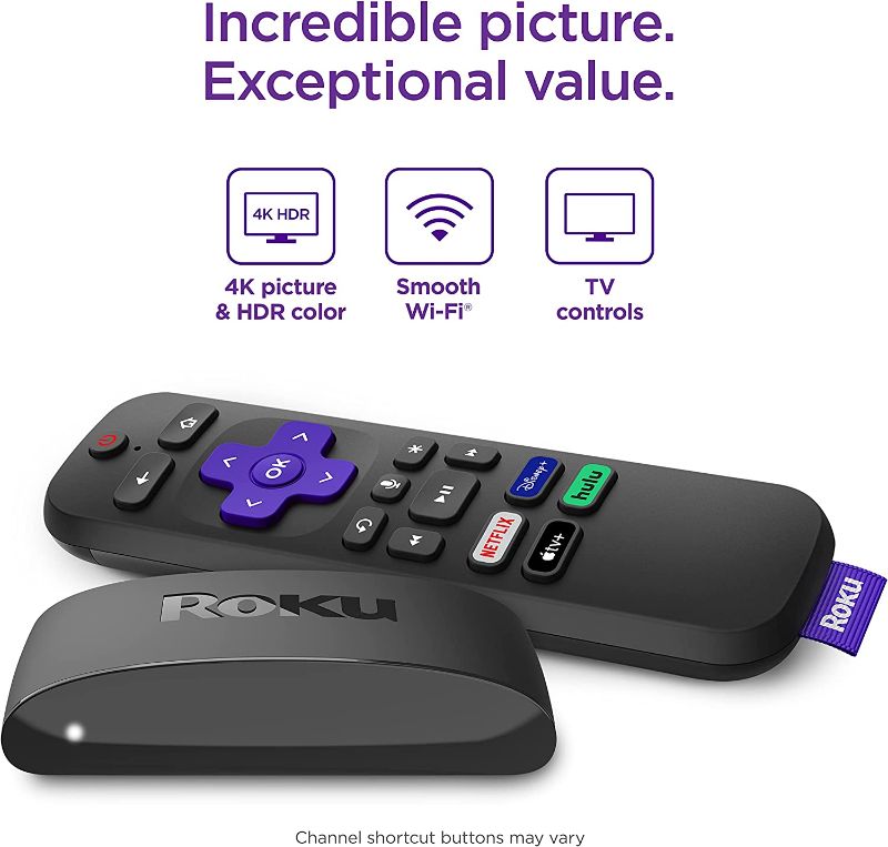 Photo 1 of Roku Express 4K+ 2021 | Streaming Media Player HD/4K/HDR with Smooth Wireless Streaming and Roku Voice Remote with TV Controls, Includes Premium HDMI Cable (Renewed)---BOX SEALED 
