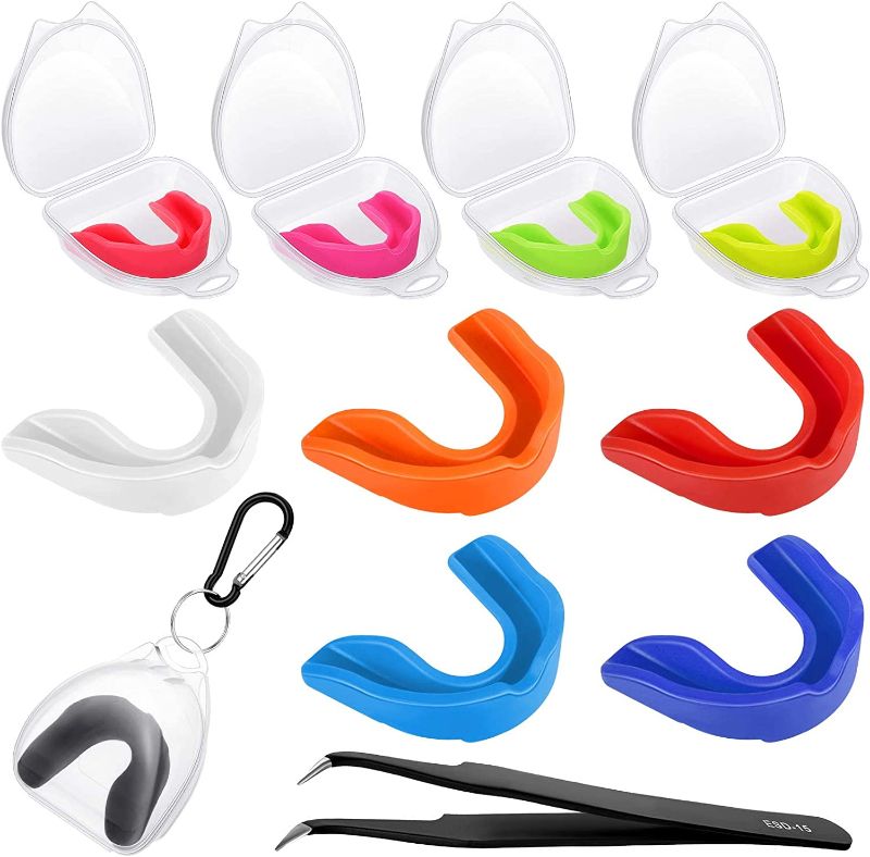 Photo 1 of 10 Pieces Sports Mouth Guard for Kids, Athletic Mouthguard with Storage Case Metal Spring Hook Keyrings Tweezer for Youth Adults Boxing Football Hockey Karate Basketball Lacrosse--FACTORY SEALED --OPENED FOR PICTURE